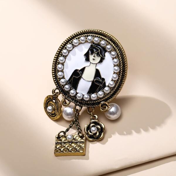 

Faux Pearl Decor Figure Design Brooch, Multicolor