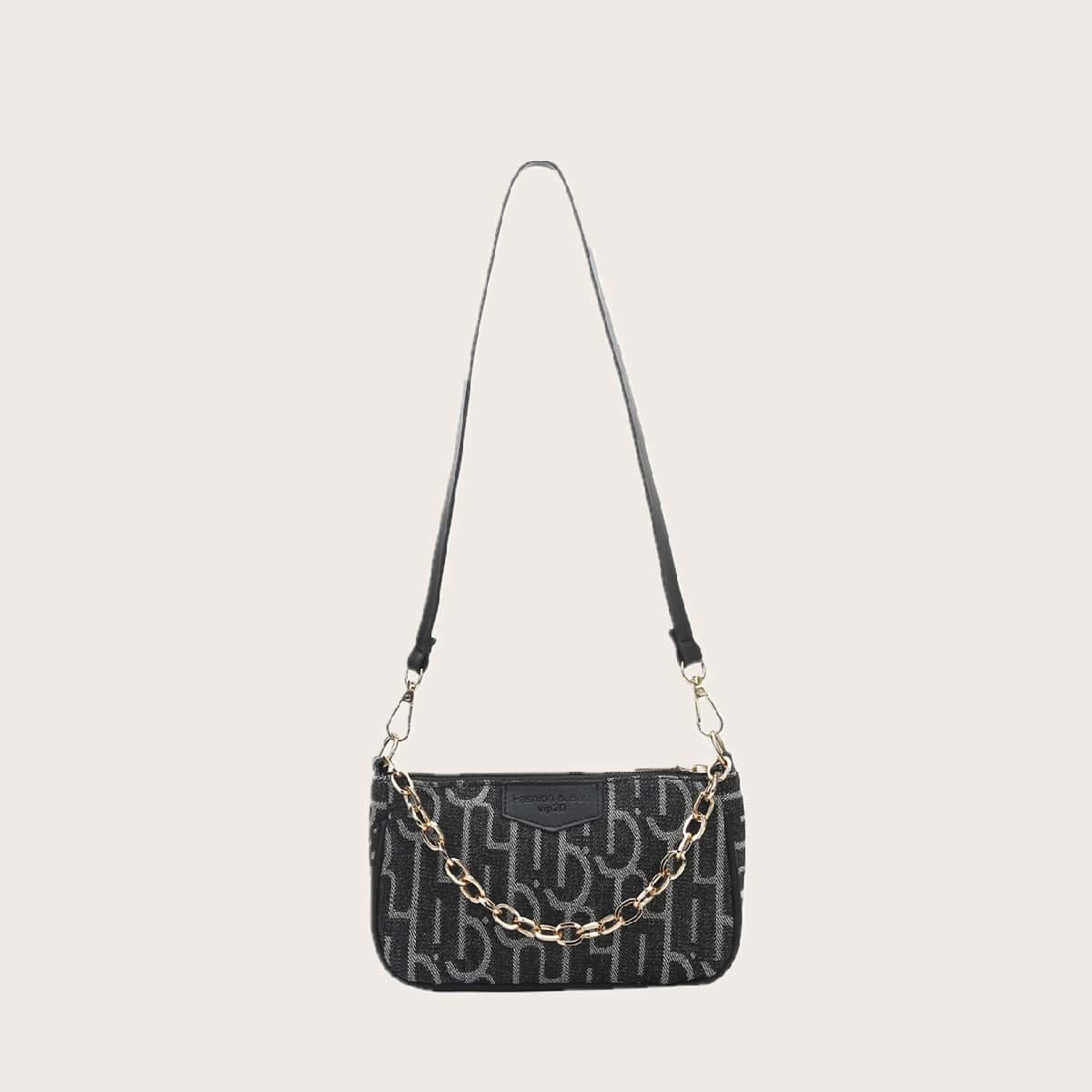

Chain Handle Baguette Bag, Black