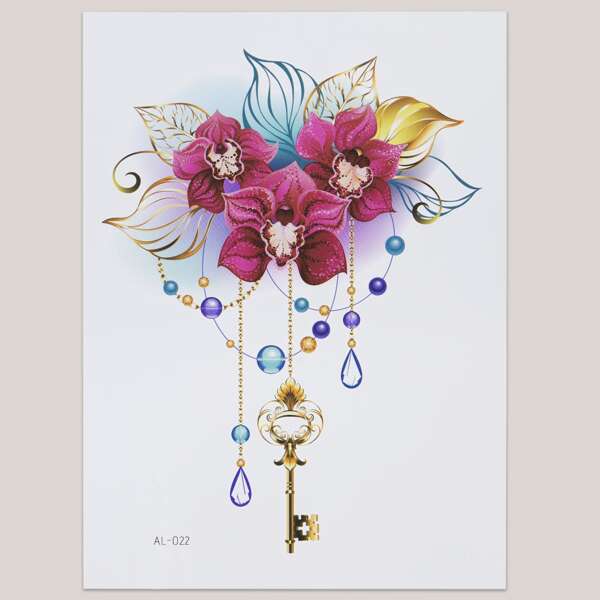 

1sheet Flower Pattern Tattoo Sticker, Multicolor