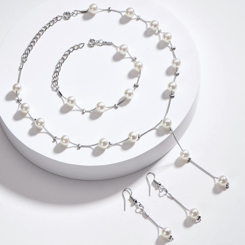 

4pcs Faux Pearl Decor Jewelry Set, Silver