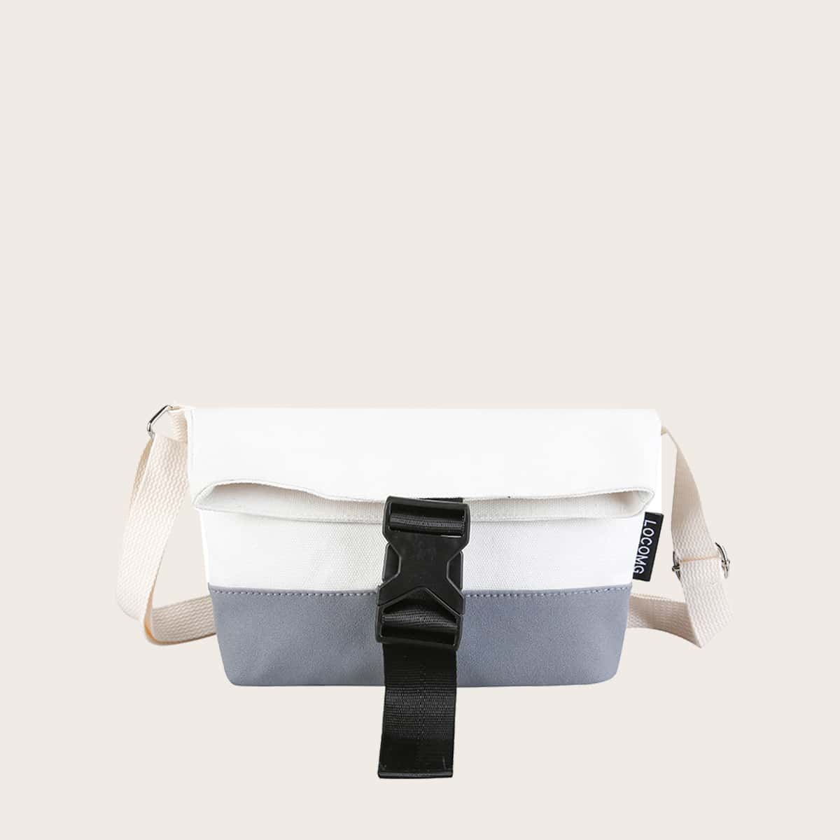 

Guys Buckle Decor Two Tone Crossbody Bag, White