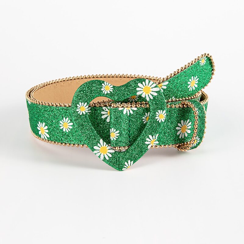 

Daisy Pattern Glitter Belt, Green