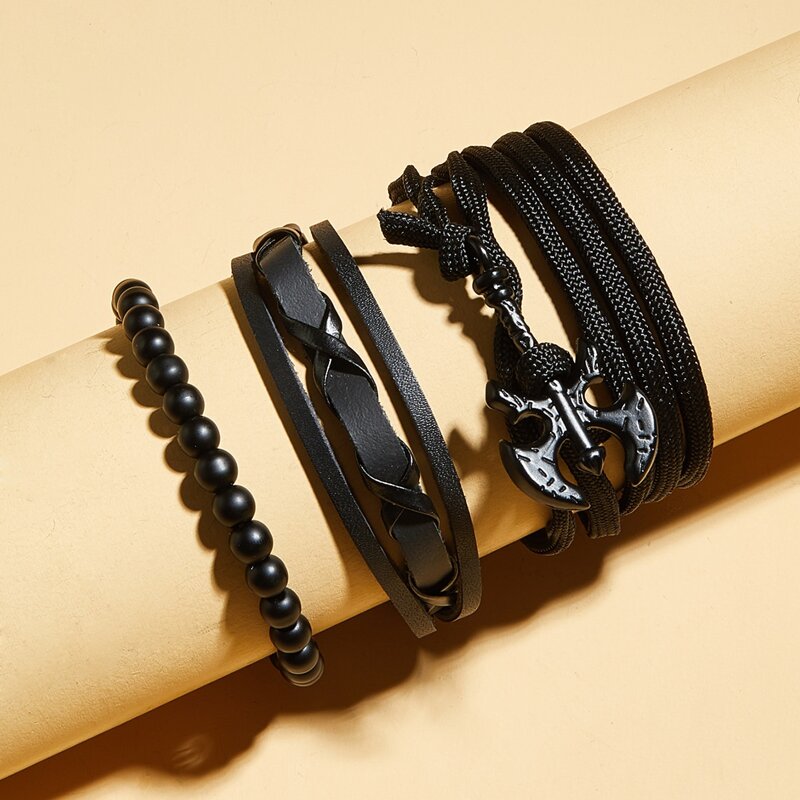 

3pcs Tomahawk & Beaded Bracelet, Black