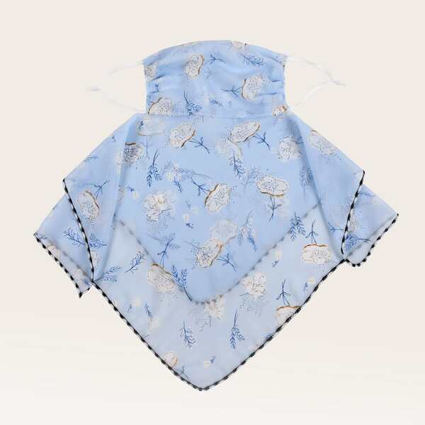 

Floral Pattern Sun Protection For The Face, Blue