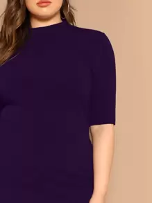 SHEIN Privé Plus Mock-neck Solid Pencil Dress - Purple - View 4