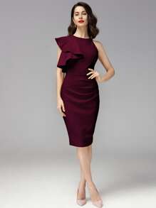 MIUSOL Đầm Xù màu trơn Màu Tím Thanh lịch - Màu Tím - Xem 1