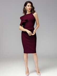 MIUSOL Đầm Xù màu trơn Màu Tím Thanh lịch - Màu Tím - Xem 3