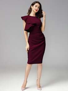 MIUSOL Đầm Xù màu trơn Màu Tím Thanh lịch - Màu Tím - Xem 4