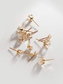 時尚流行6對男士水晶耳釘適合派對和時尚造型 - 金黃色 - 查看 2