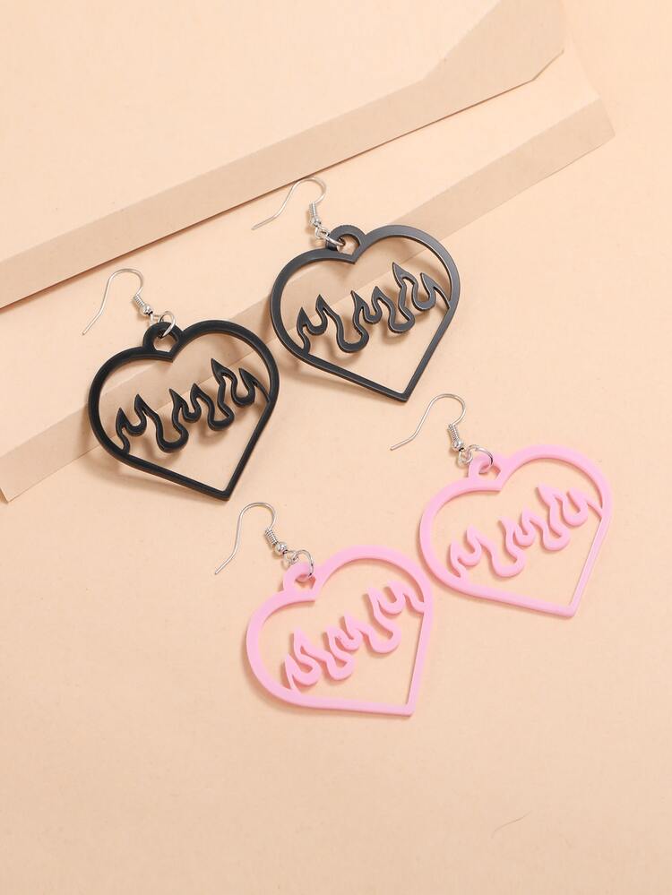 2pairs Fire Heart Drop Earrings - Multicolor - View 2