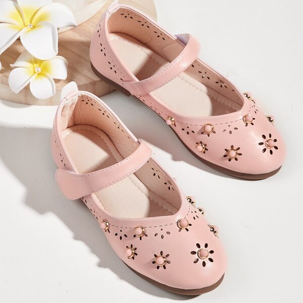 

Toddler Girls Beaded Decor Hollow Out Flats, Pink