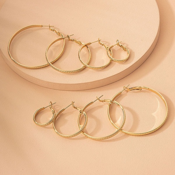 

4pairs Textured Hoop Earrings, Gold