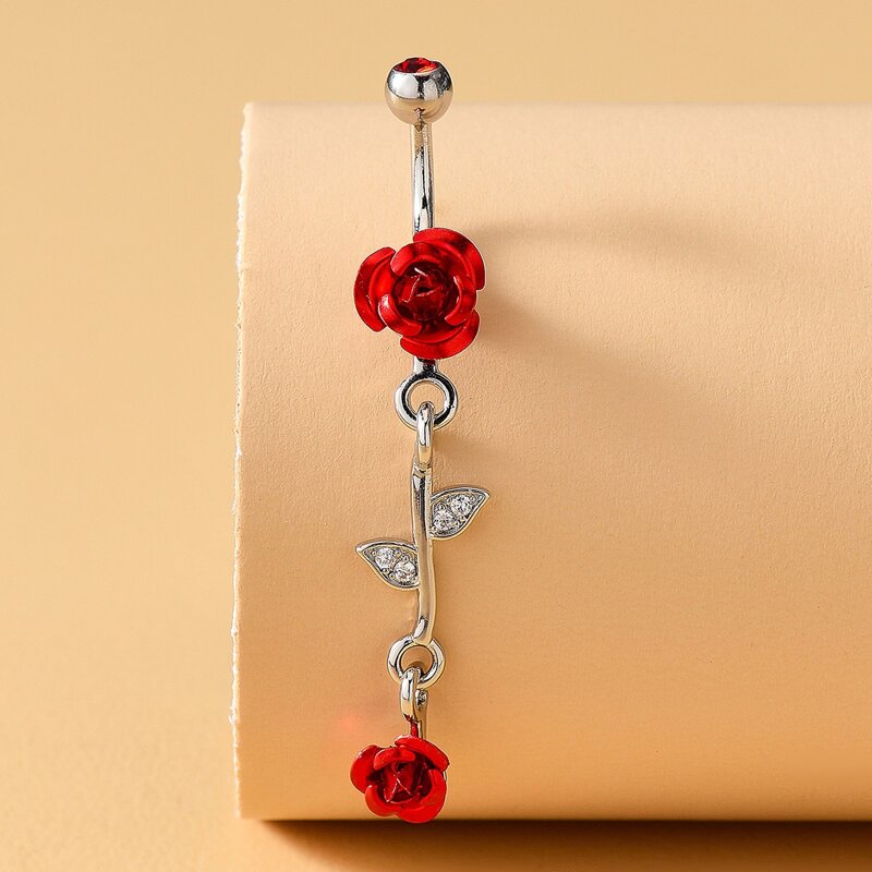 

Rose Charm Belly Ring, Silver
