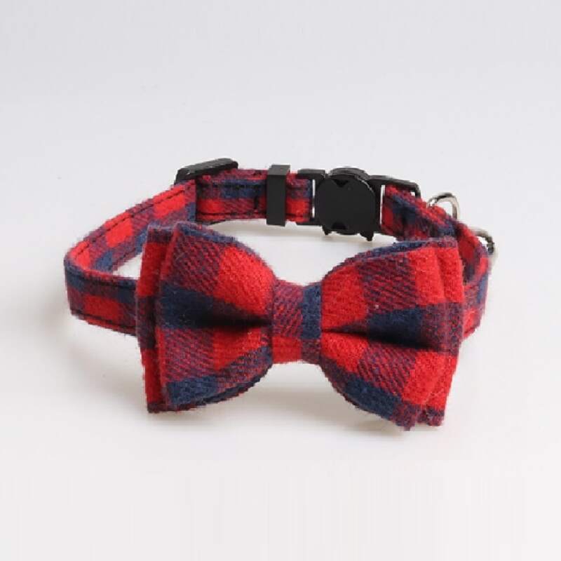 

1pc Cat Plaid Bow Decor Collar, Red