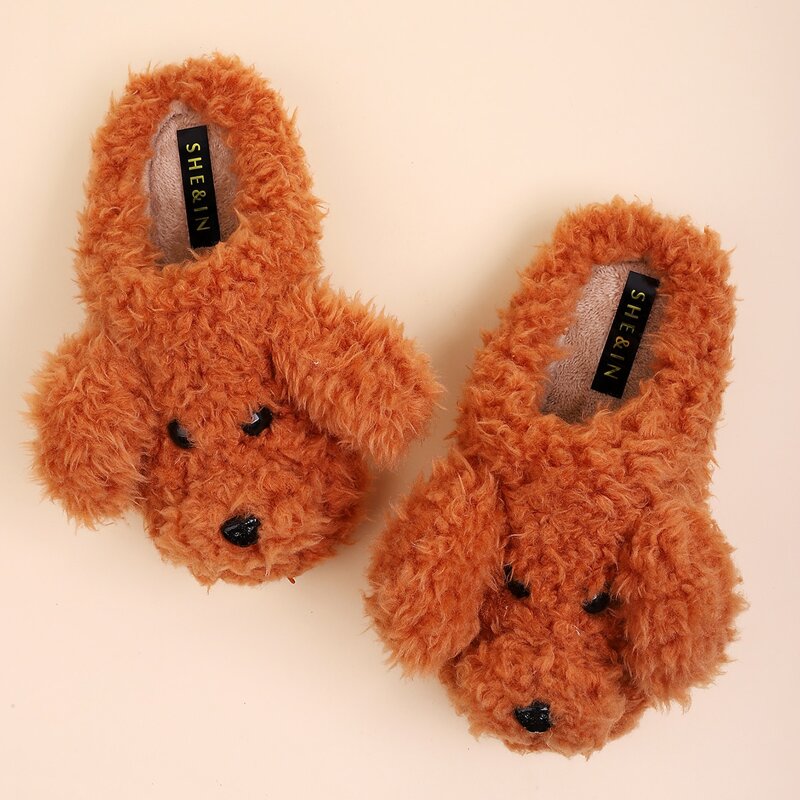 

Cartoon Shaped Fluffy Slippers, Brown