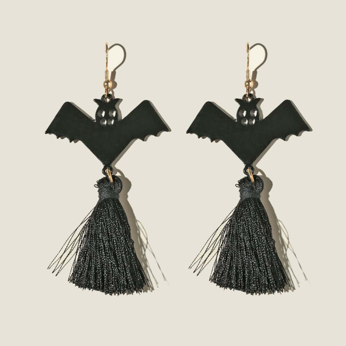 

Bat & Tassel Charm Drop Earrings, Black