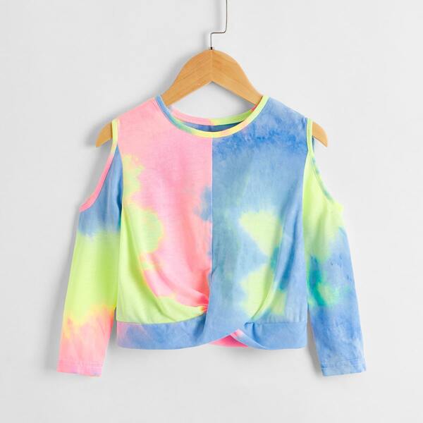 

Toddler Girls Cold Shoulder Tie Dye Twist Tee, Multicolor