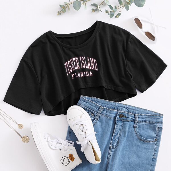 

Drop Shoulder Letter Graphic Tee, Black