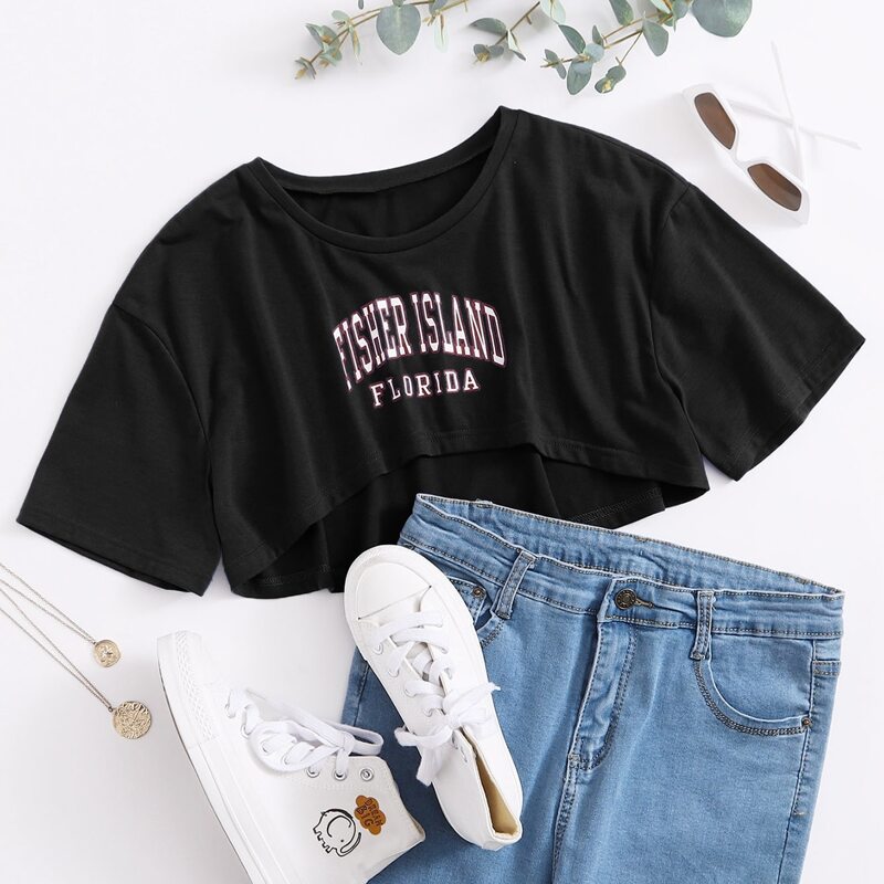 

Drop Shoulder Letter Graphic Tee, Black