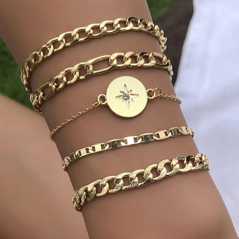 

5pcs Minimalist Chain Bracelet, Gold