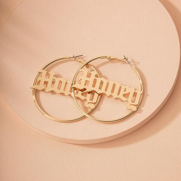 

Letter Design Hoop Earrings, Gold