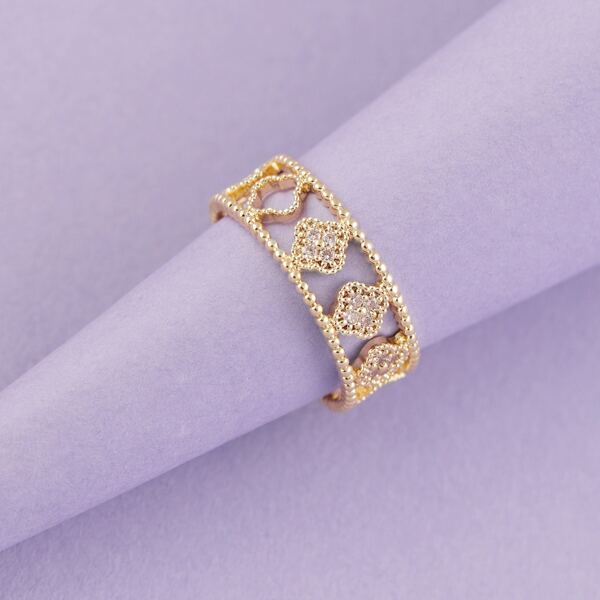 

Crystal Detail Adjustable Floral Cuff Ring, Gold