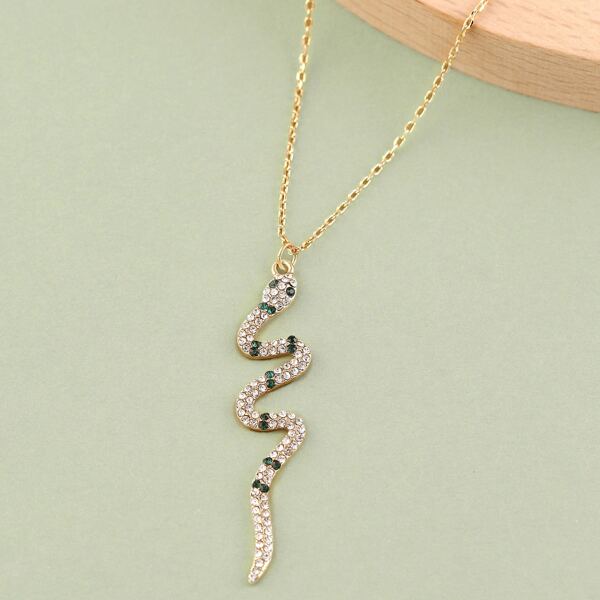 

Crystal Pave Snake Pendant Necklace, Gold