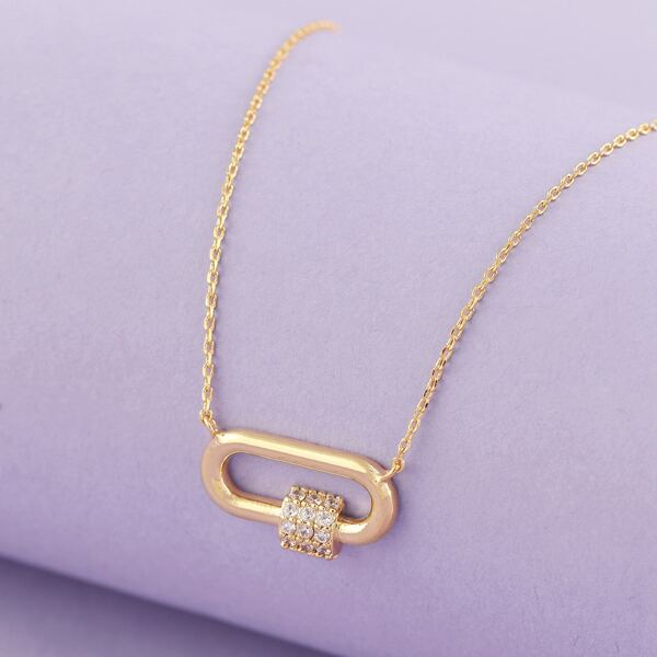 

Crystal Pave Twist Lock Pendant Chain Necklace, Gold