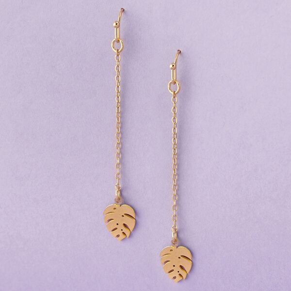 

1pair Long Dangling Leaf Charm Earrings, Gold