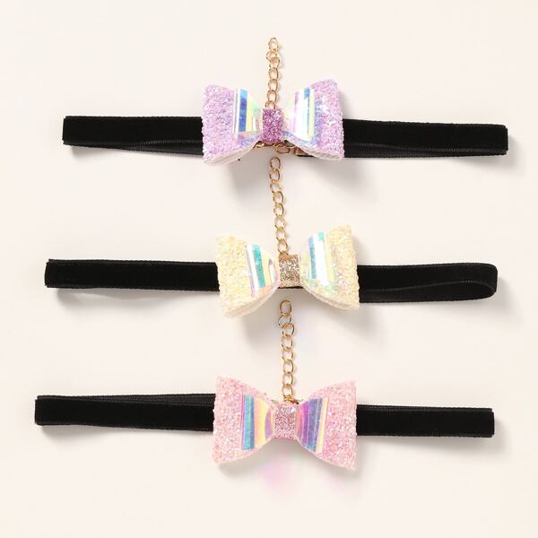 

3pcs Girls Bow Decor Choker, Multicolor