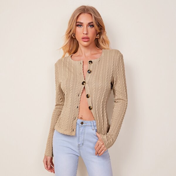 

Button Up Cable Knit Cardigan, Khaki