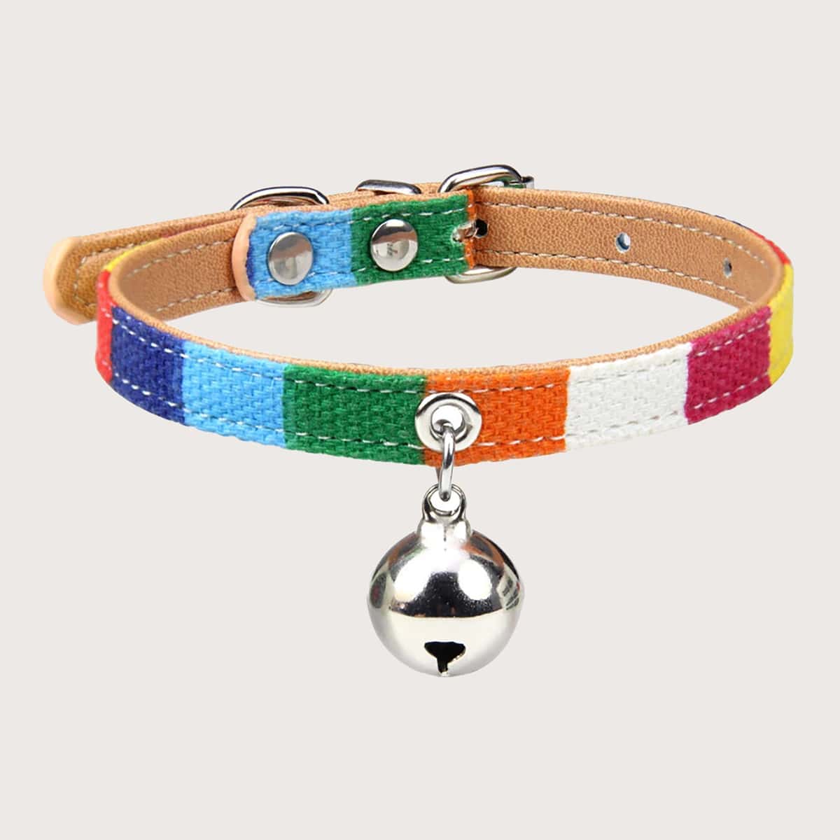 

1pc Rainbow Cat Collar With Bell, Multicolor