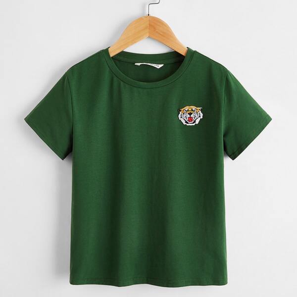 

Boys Tiger Patched Tee, Dark green