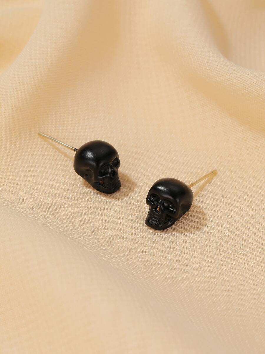 骷髏裝飾耳釘 - 黑色 - 查看 1
