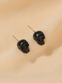 骷髏裝飾耳釘 - 黑色 - 查看 2