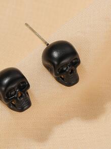 骷髏裝飾耳釘 - 黑色 - 查看 3