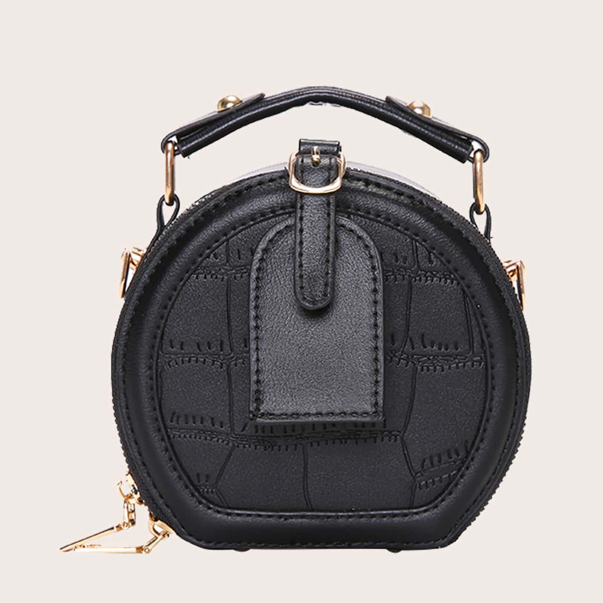 

Mini Round Satchel Bag, Black