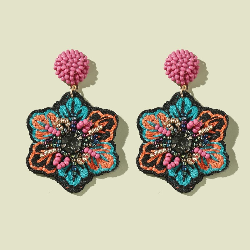 

Flower Embroidery Bead Drop Earrings, Multicolor