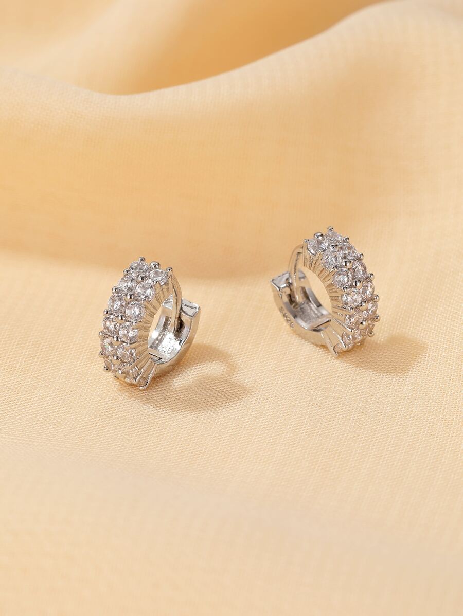 1 đôi bông tai hoop rhinestone - Bạc - Xem 1