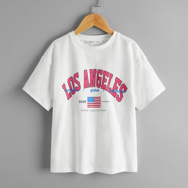 

Boys Letter and American Flag Print Top, White