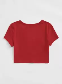 Muchica Buttoned Front Crop Top - Burgundy - View 2