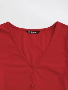 Muchica Buttoned Front Crop Top - Burgundy - View 3