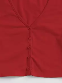 Muchica Buttoned Front Crop Top - Burgundy - View 5