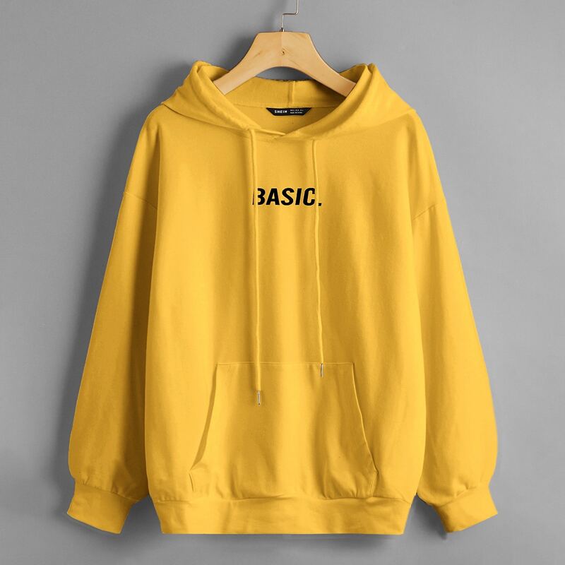 

Drop Shoulder Letter Graphic Pouch Pocket Hoodie, Yellow