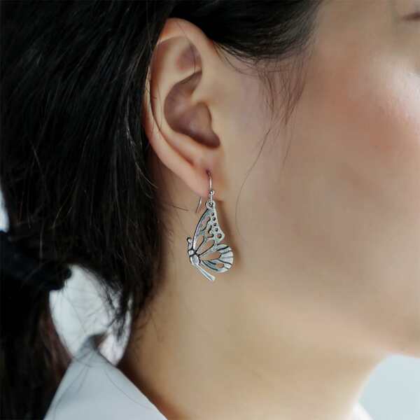 

Butterfly Charm Drop Earrings, Silver