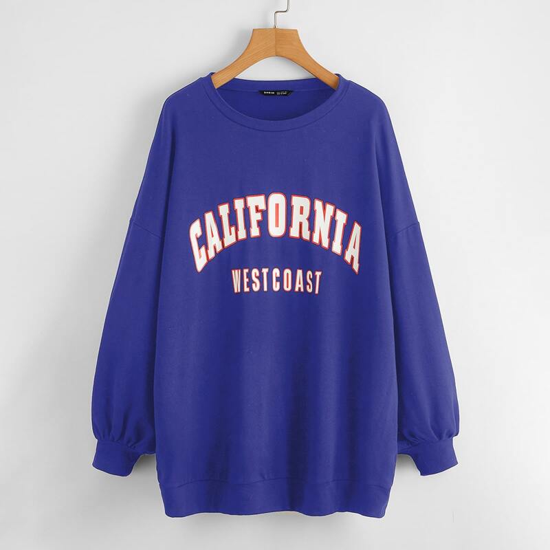 

Drop Shoulder Letter Graphic Pullover, Royal blue