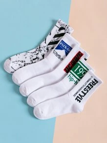 5 pares calcetines de hombres con estampado de letra - Blanco - Ver 1