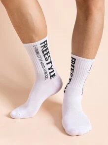 5 pares calcetines de hombres con estampado de letra - Blanco - Ver 2