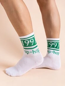5 pares calcetines de hombres con estampado de letra - Blanco - Ver 4