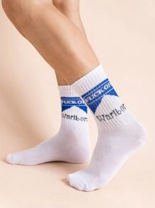 5 pares calcetines de hombres con estampado de letra - Blanco - Ver 5